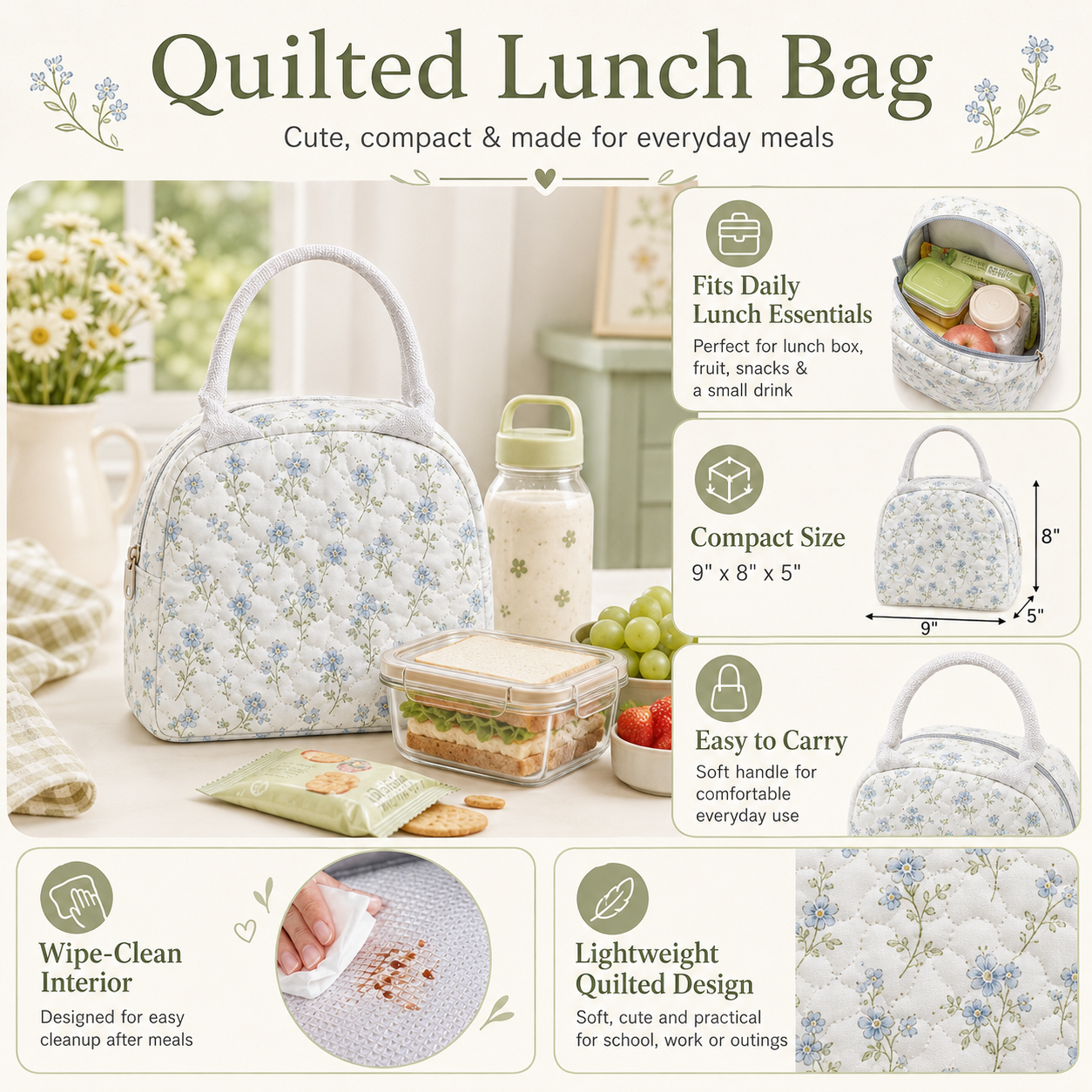 Celestial Sun & Moon Boho Quilted Lunch Bag