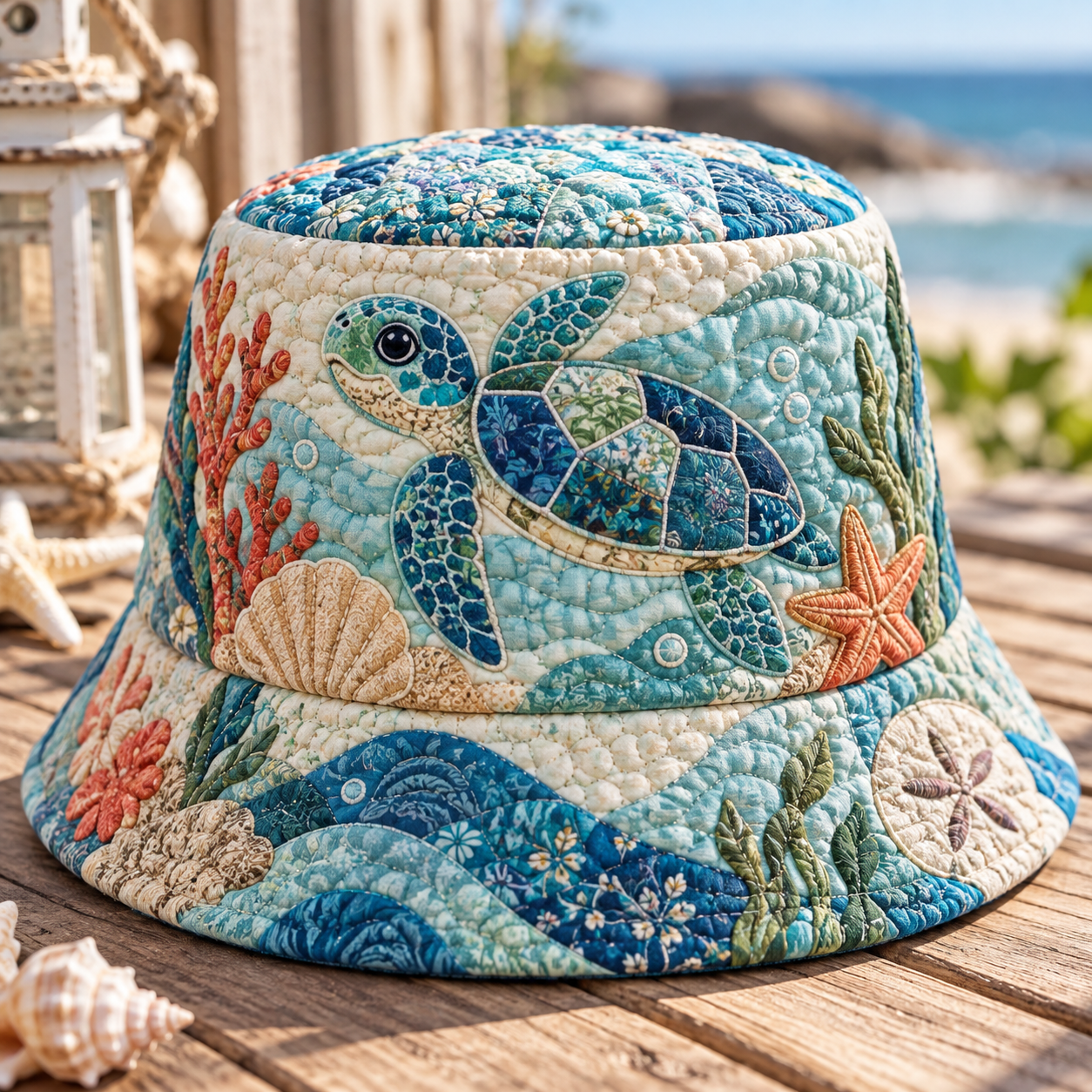 Sea Turtle Shoreline Quilted Fishing Hat