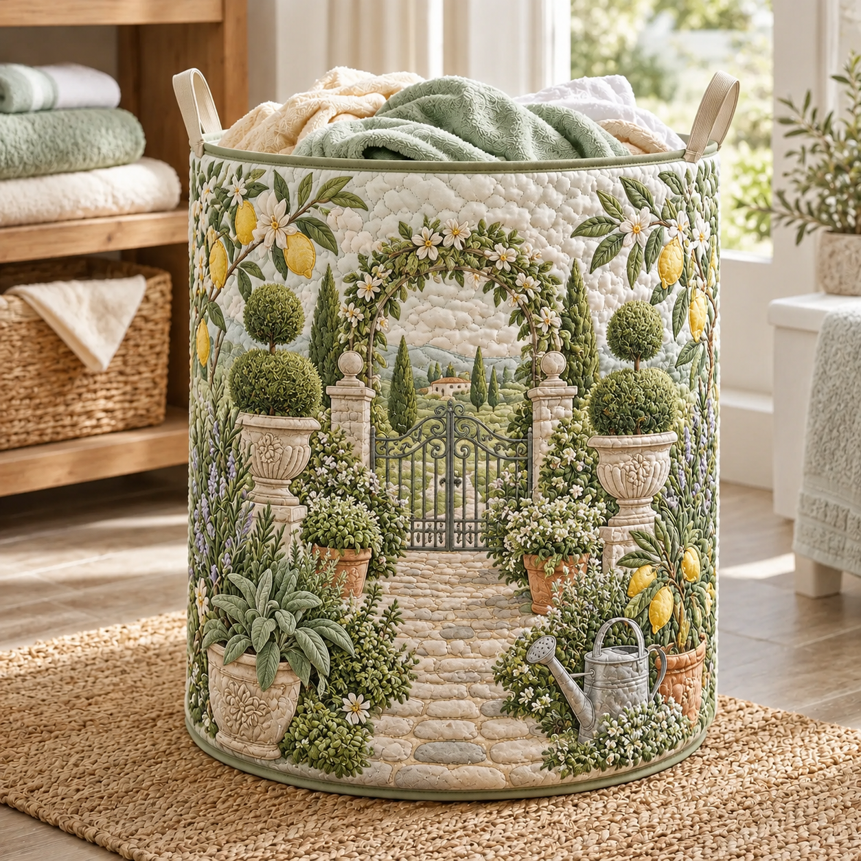 English Garden Path Quilted Laundry Basket