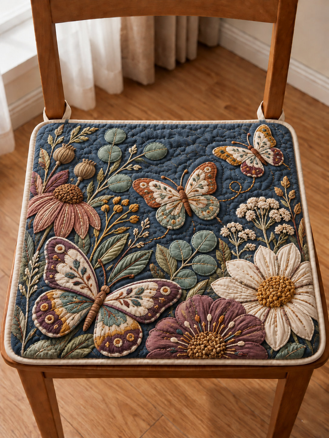 Butterfly Wildflower Garden Quilted Chair Cushion