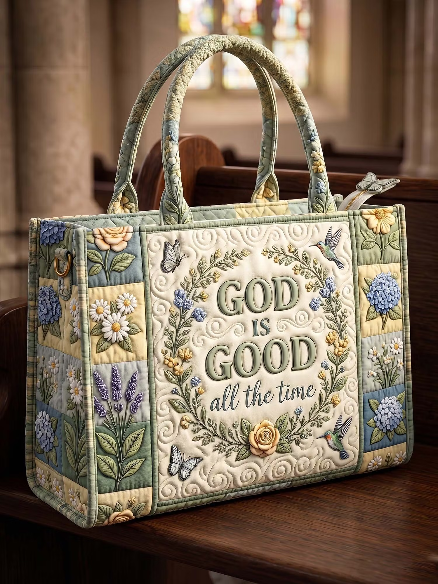 God is Good Quilted Leather Strap Bible Handbag