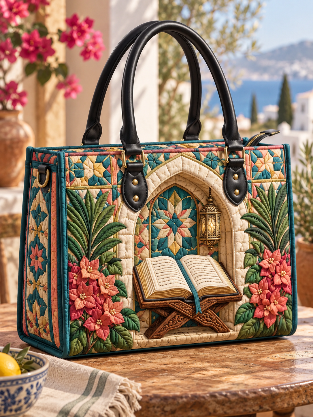 Sacred Garden Arch Bible Quilted Leather Strap Bible Handbag