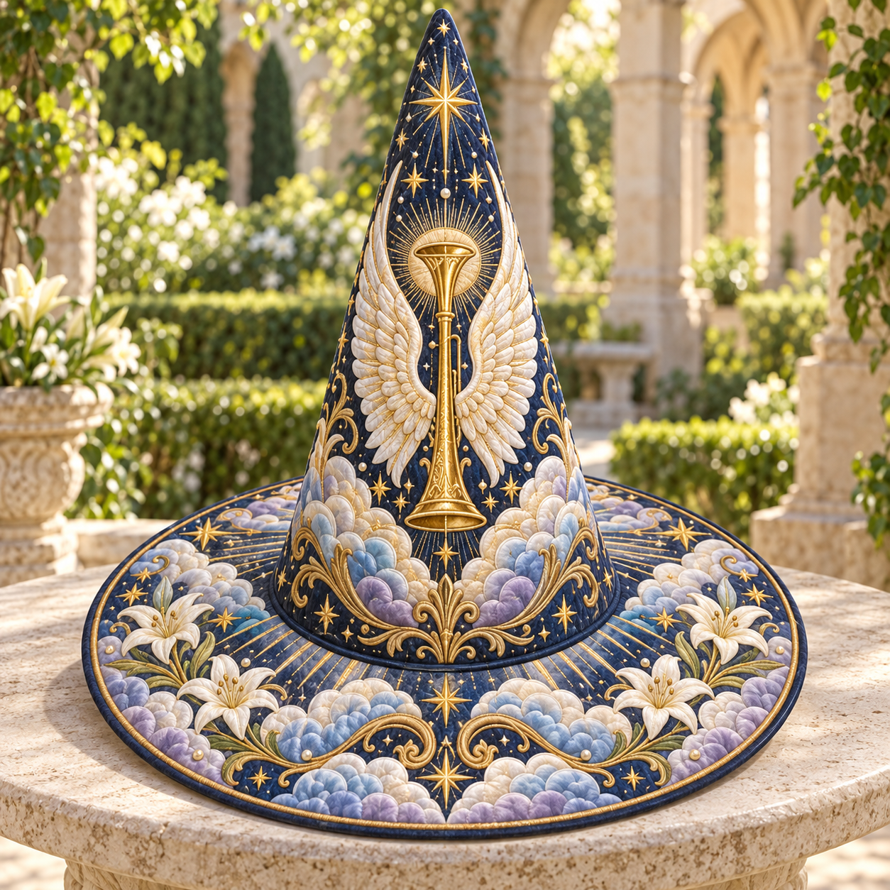 Heavenly Chalice and Dove Quilted Witch Hat
