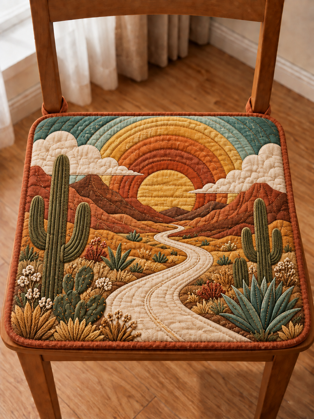 Desert Sunset Path Quilted Chair Cushion