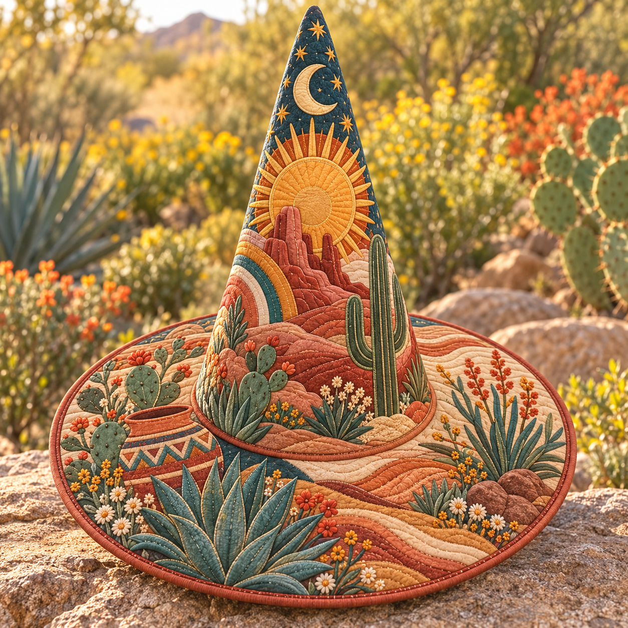 Desert Sunrise Boho Quilted Witch Hat