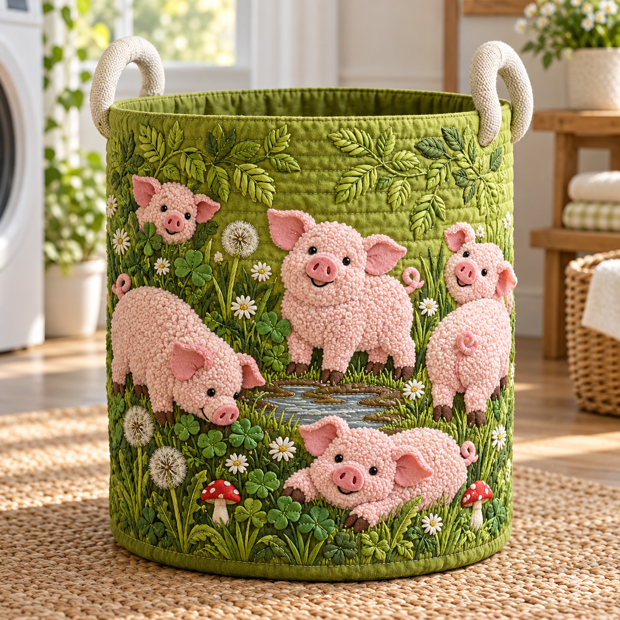 Piglet Meadow Farm Quilted Laundry Basket