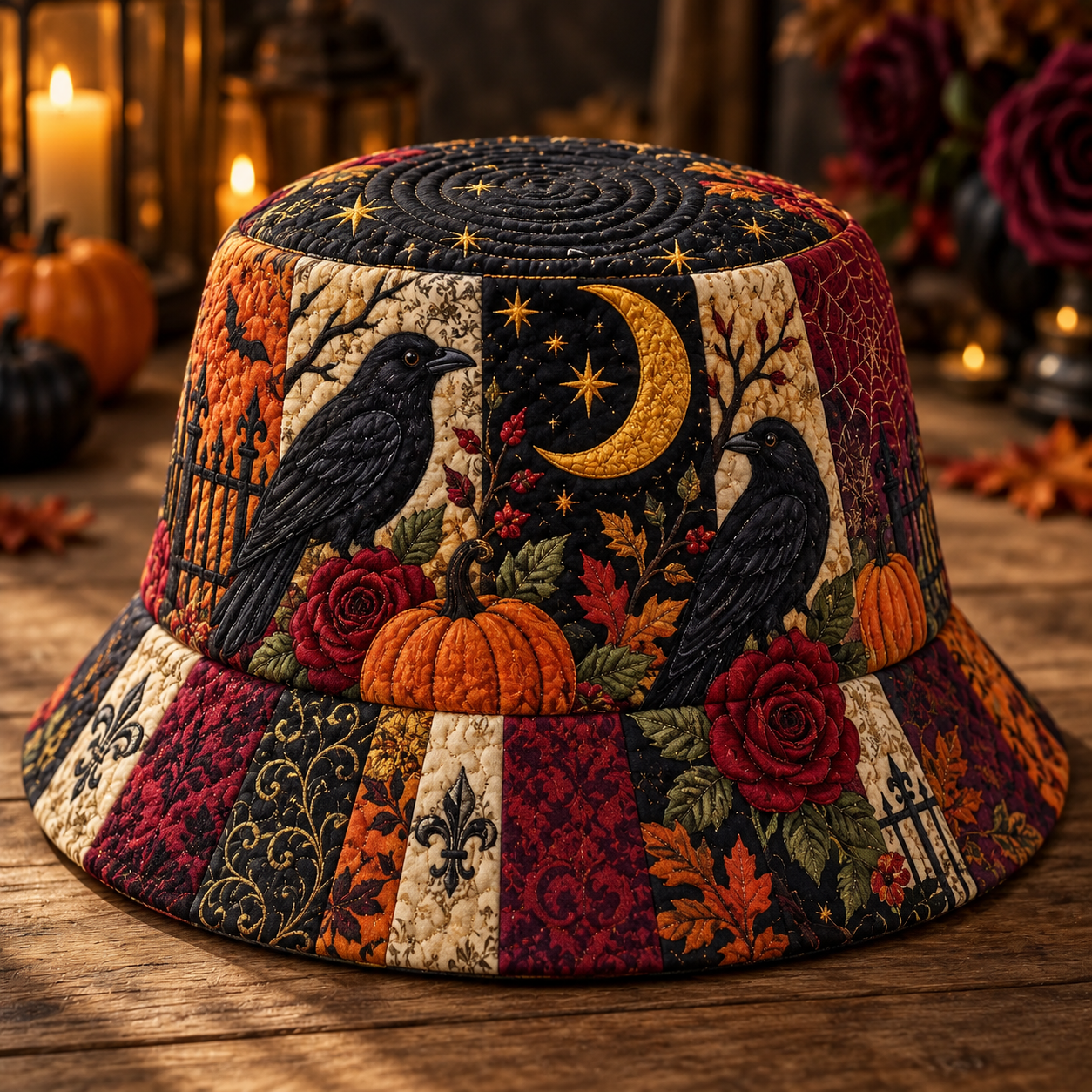 Raven Pumpkin Gothic Quilted Fishing Hat