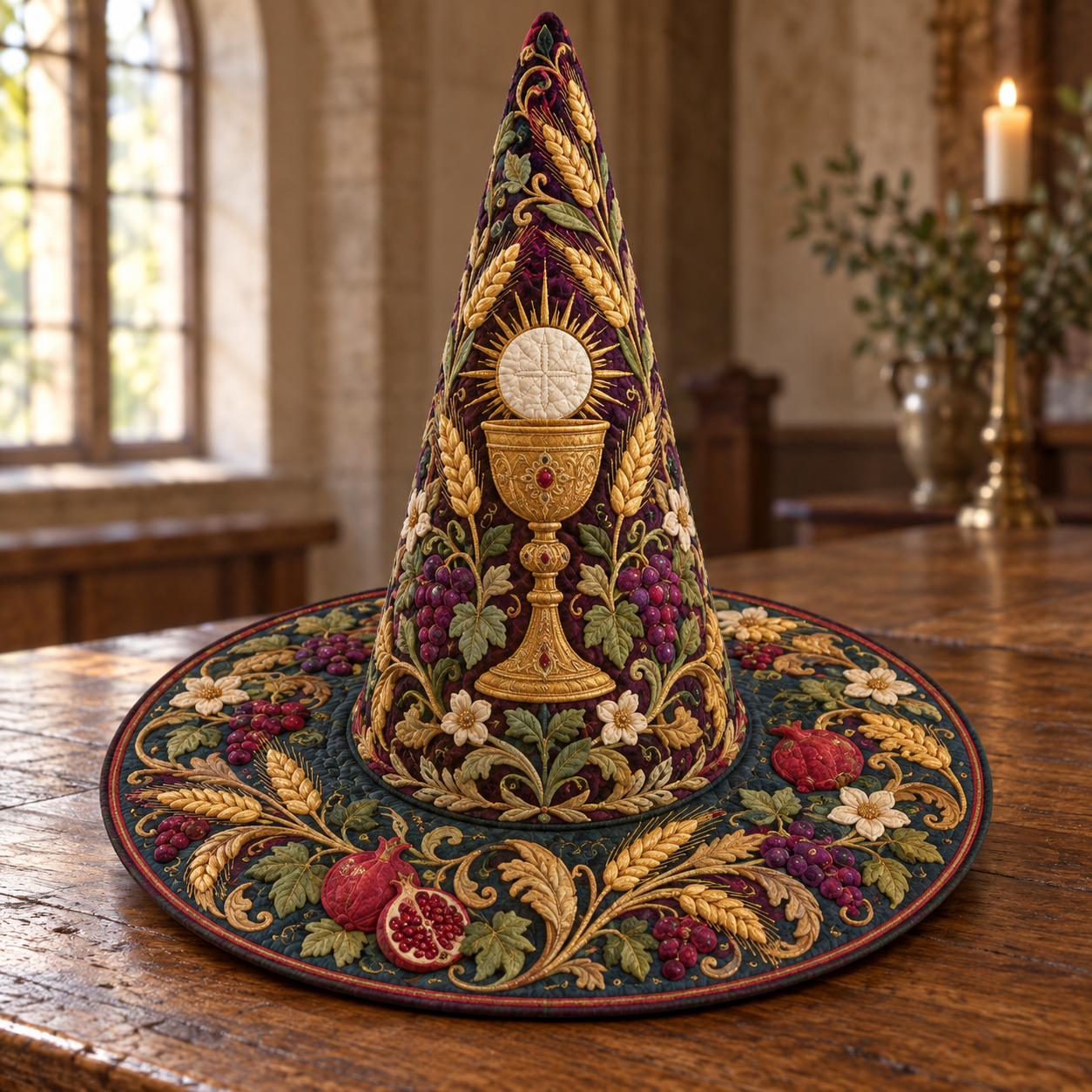 Eucharist Chalice Floral Quilted Witch Hat