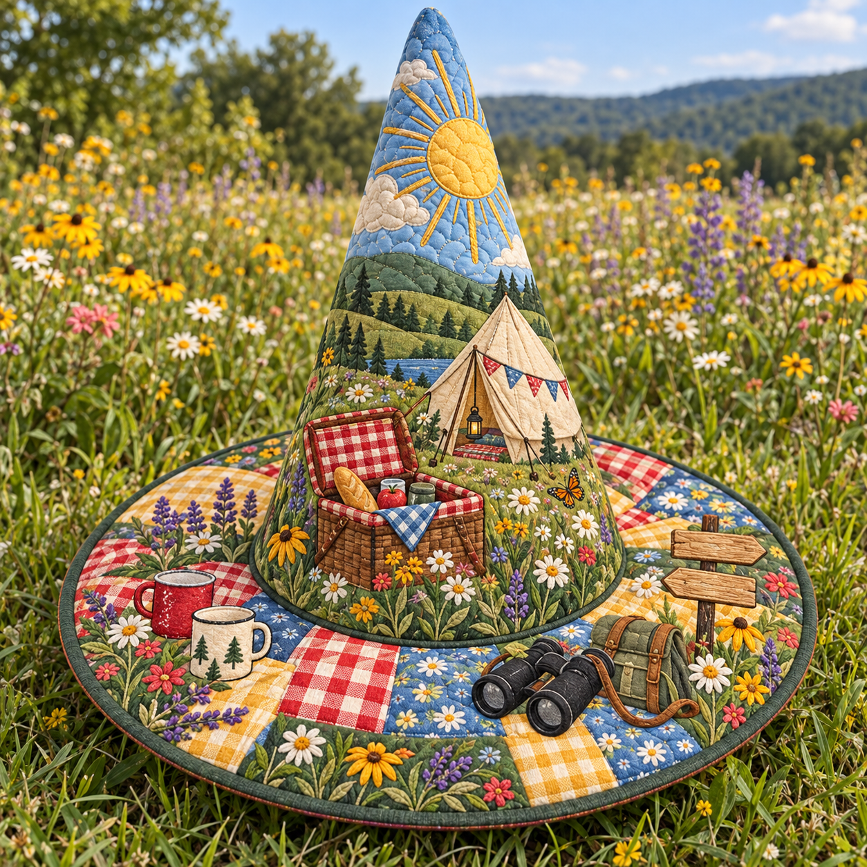 Wildflower Picnic Camping Quilted Witch Hat