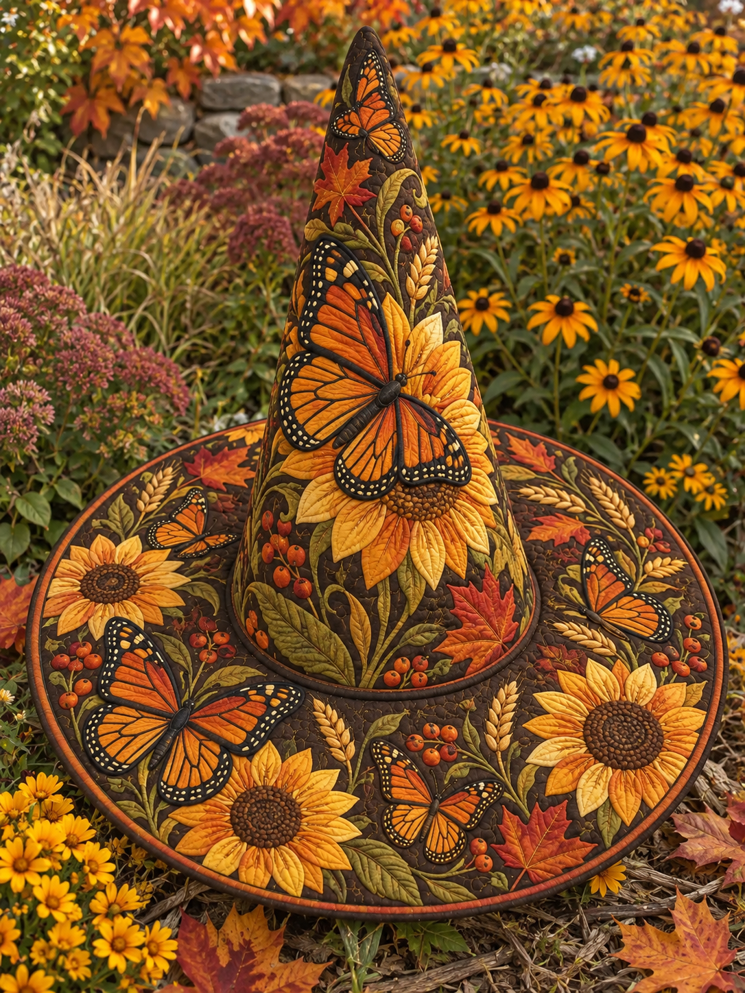 Sunflower Monarch Butterfly Quilted Witch Hat