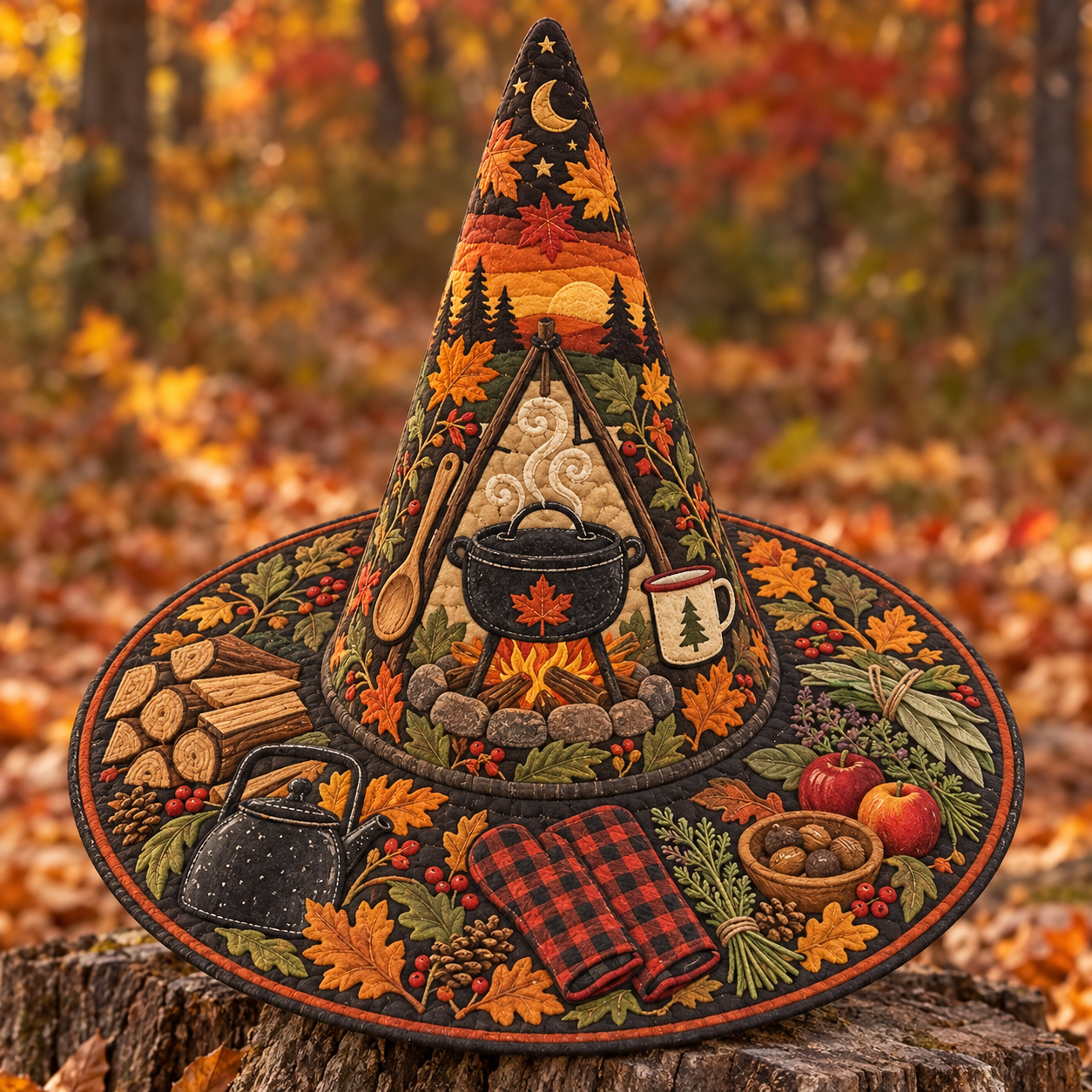 Autumn Campfire Picnic Quilted Witch Hat