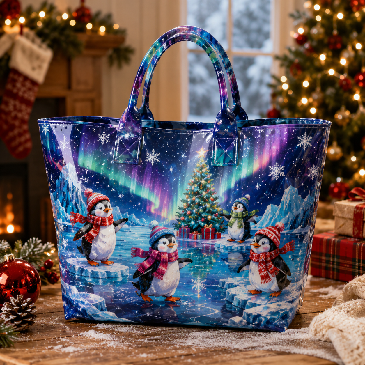 Aurora Penguin Christmas PVC Tote Bag