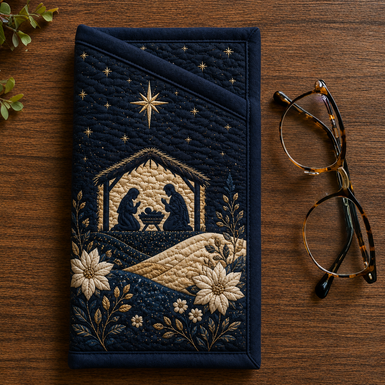 Holy Night Nativity Quilted Eyeglass Case