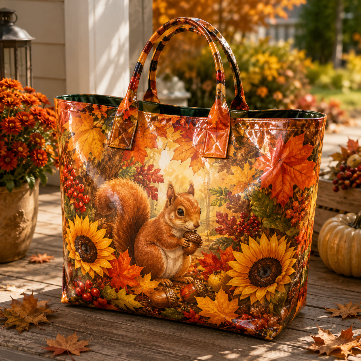 Squirrel Sunflower Autumn PVC Tote Bag