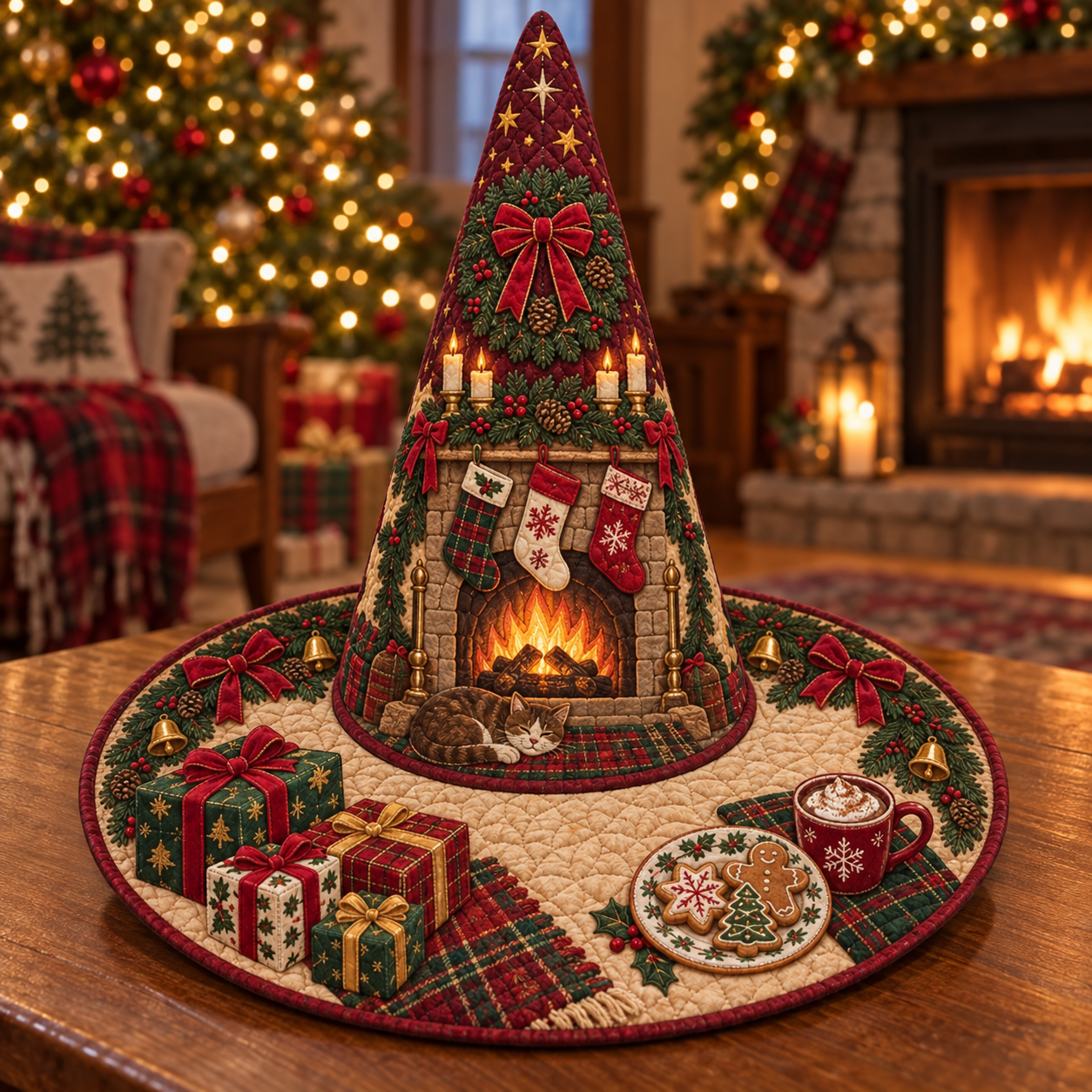 Cozy Fireplace Christmas Gifts Quilted Witch Hat