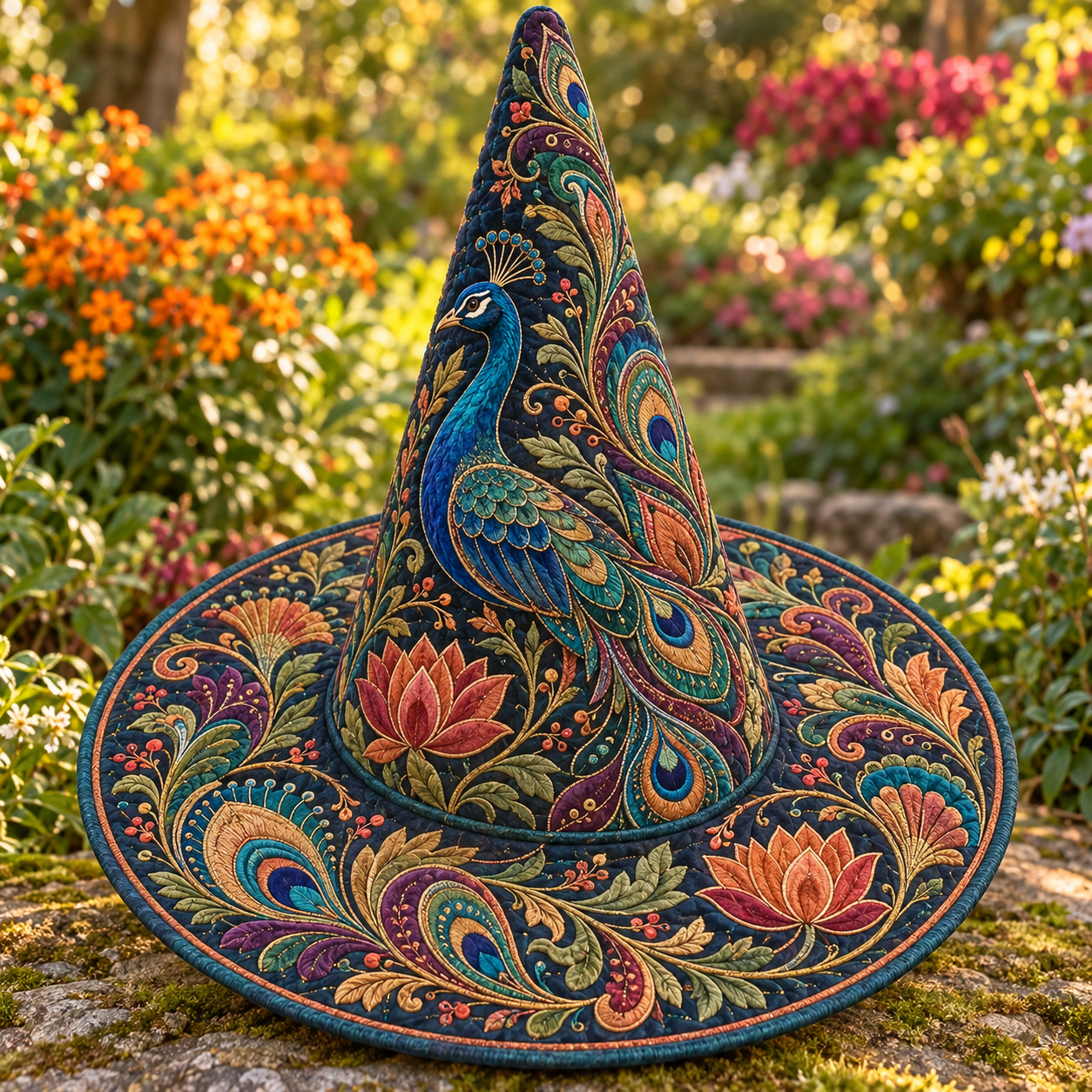 Paisley Peacock Garden Quilted Witch Hat