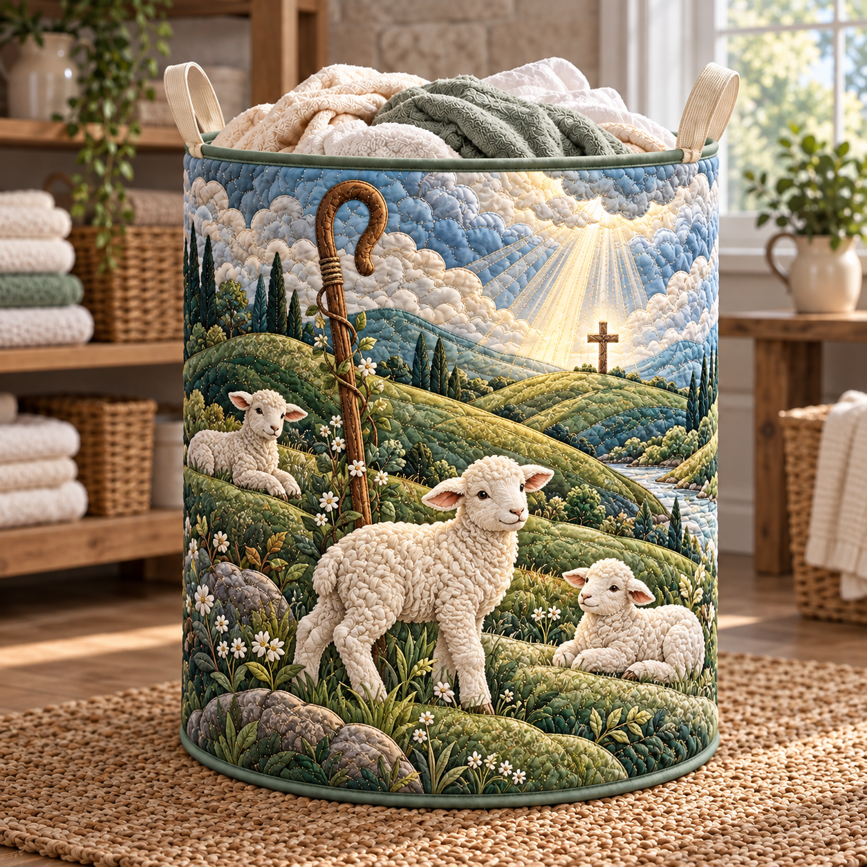 Shepherd Lambs Meadow Quilted Laundry Basket
