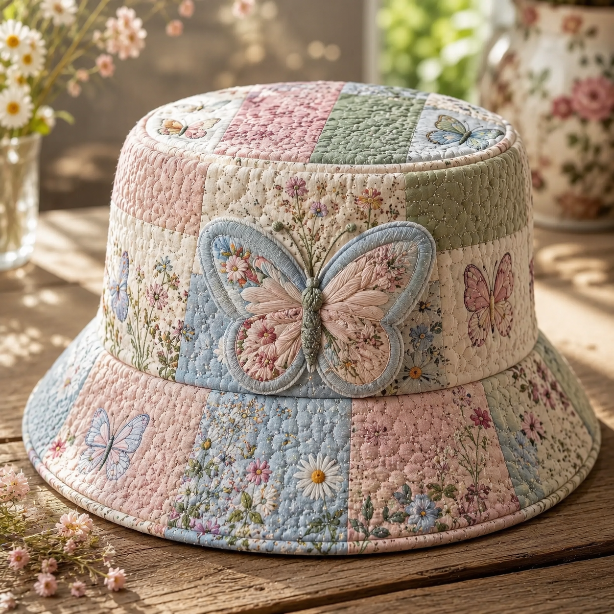 Pastel Butterfly Garden Quilted Fishing Hat