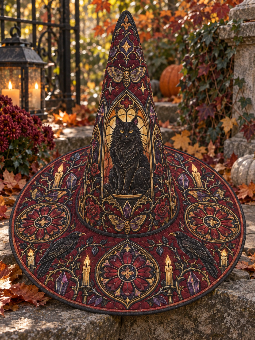 Mystic Black Cat Tapestry Quilted Witch Hat