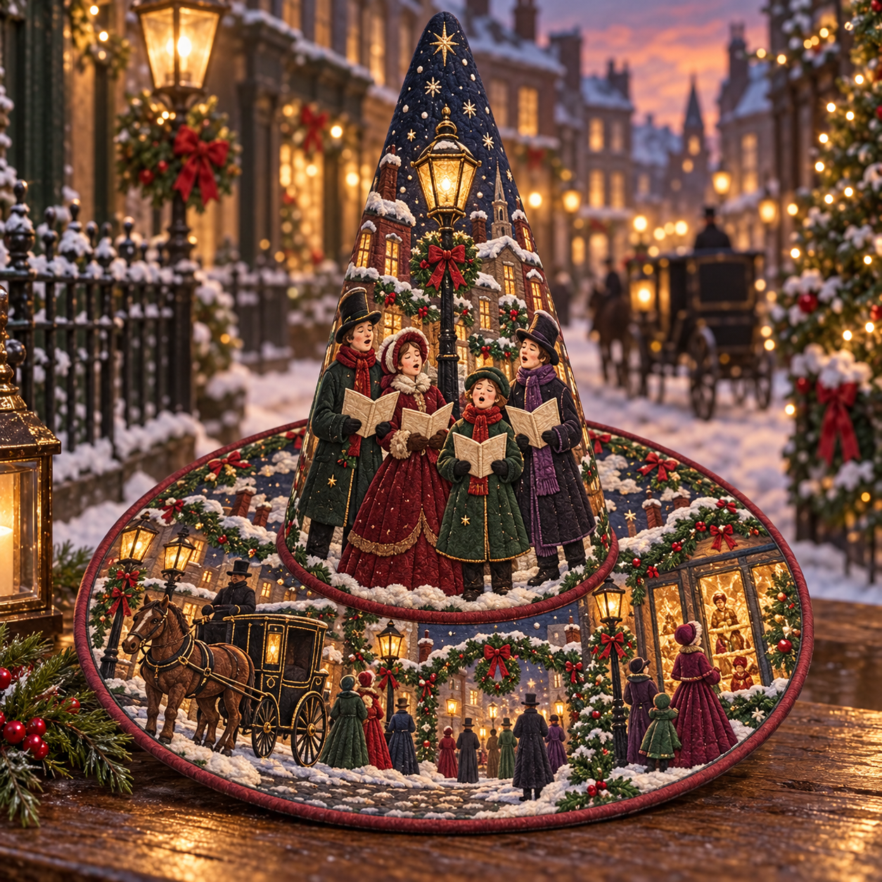 Victorian Christmas Carolers Quilted Witch Hat