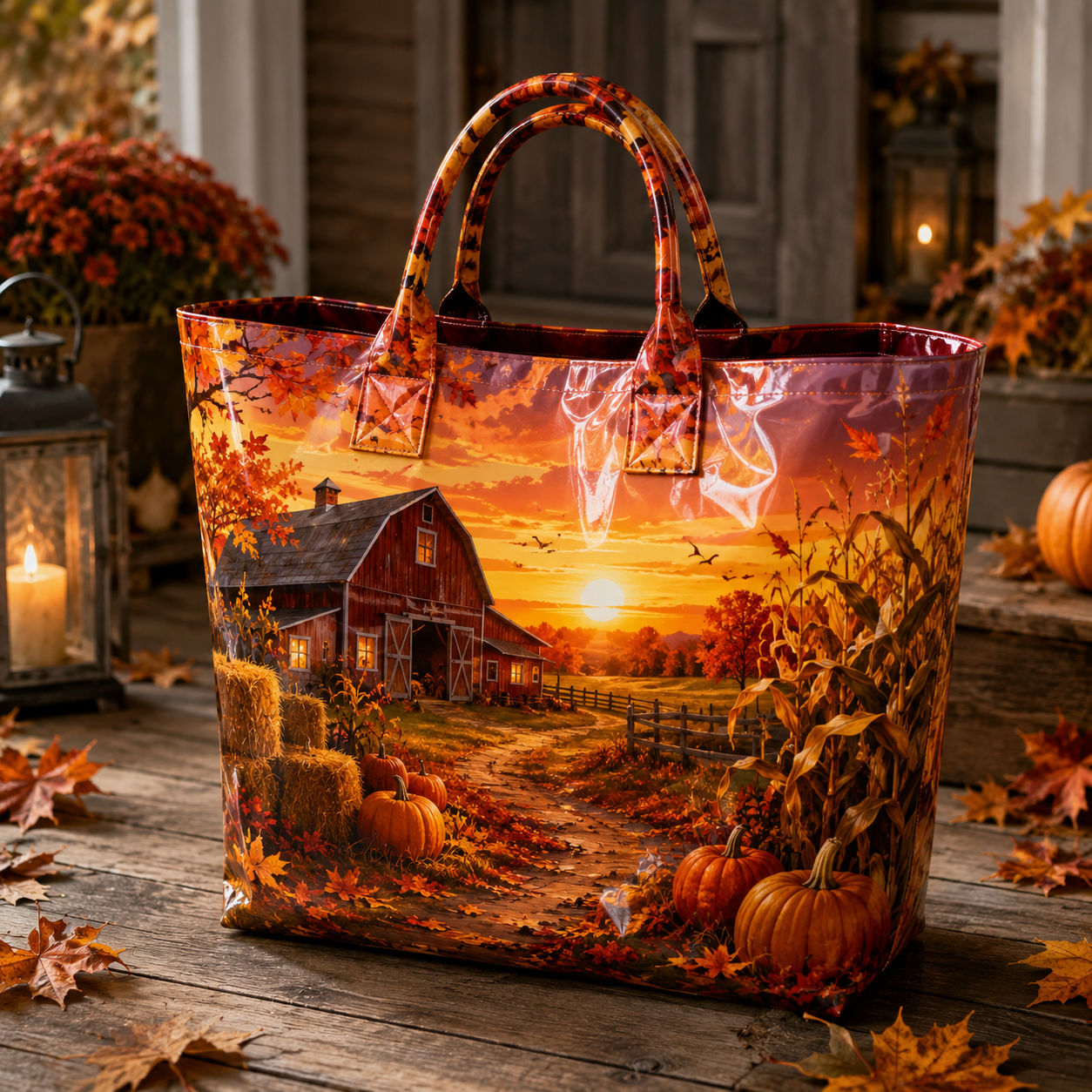 Autumn Farm Sunset PVC Tote Bag