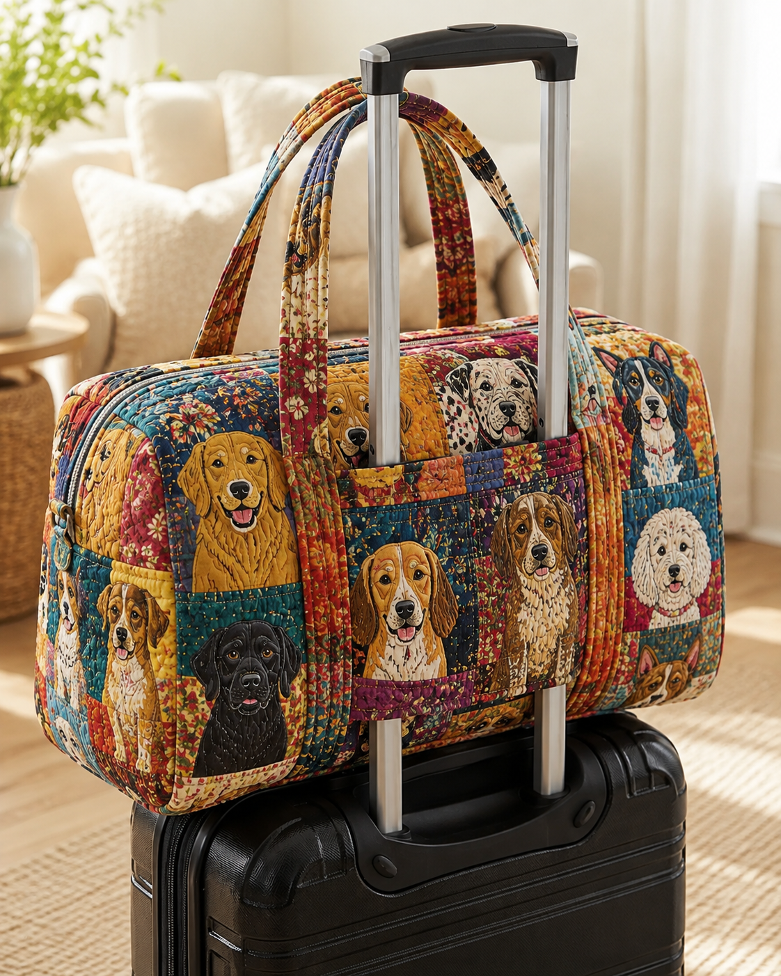 Golden Retriever Dog Patchwork Quilted Weekender Bag With Trolley Sleeve