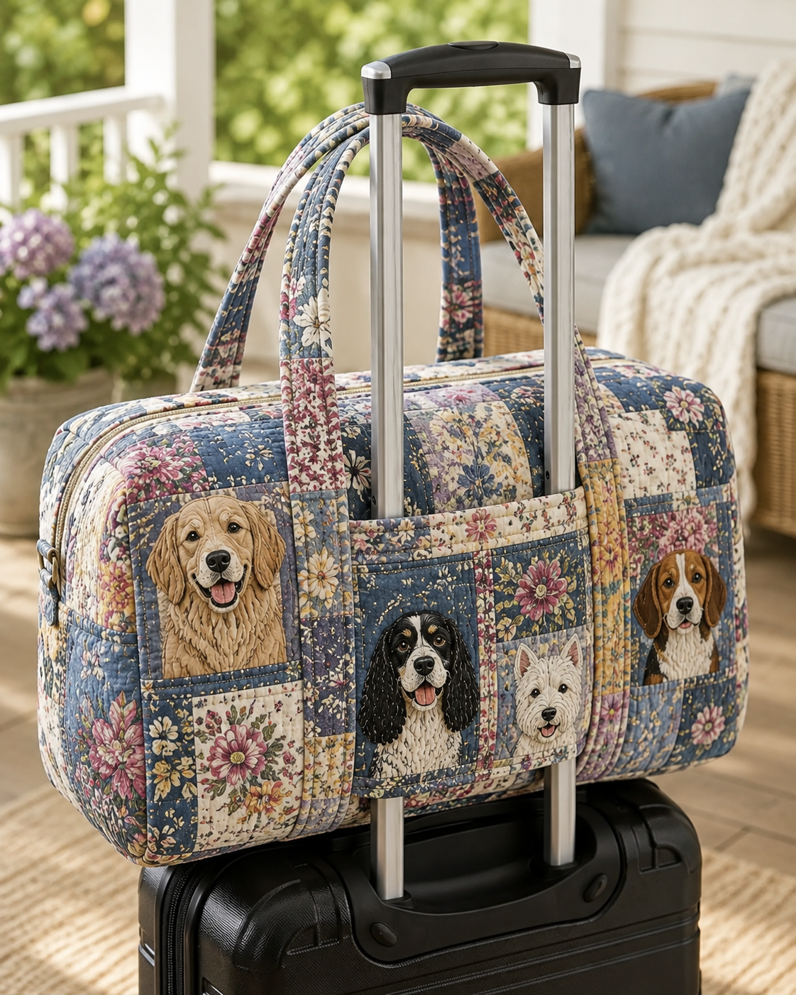 Pastel Dog Portrait Patchwork Quilted Weekender Bag With Trolley Sleeve