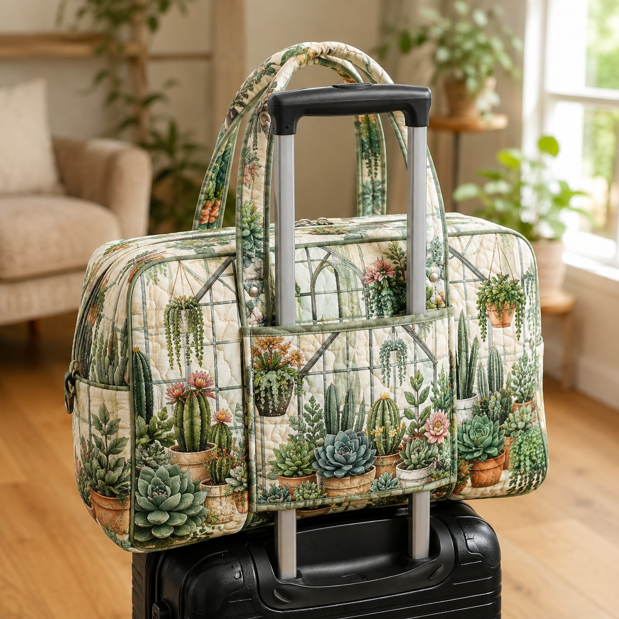 Succulent Greenhouse Quilted Weekender Bag With Trolley Sleeve