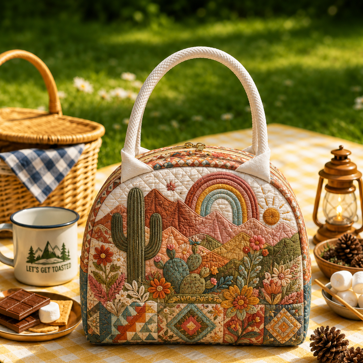 Desert Cactus Rainbow Quilted Lunch Bag