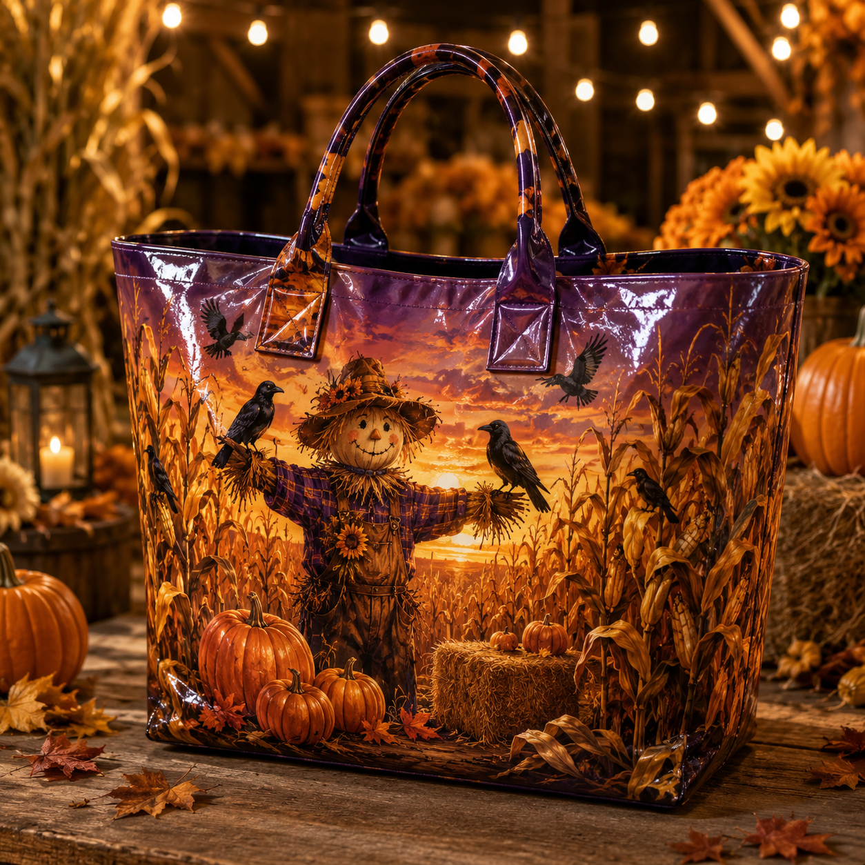 Scarecrow Pumpkin Harvest PVC Tote Bag