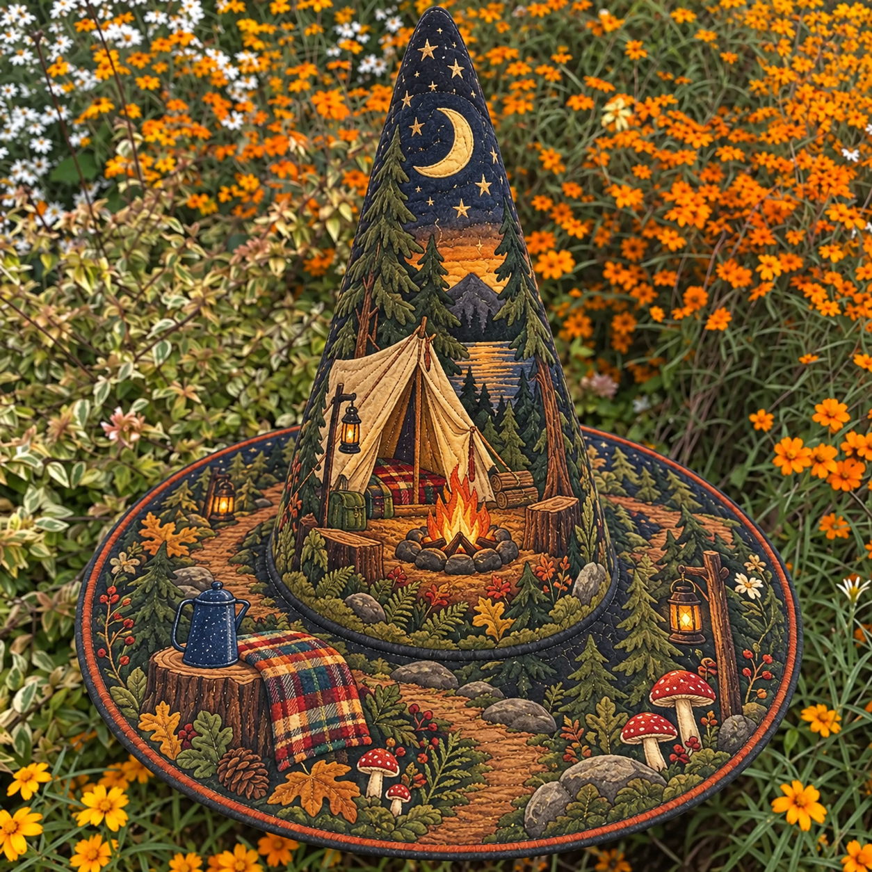 Moonlit Forest Tent Camp Quilted Witch Hat