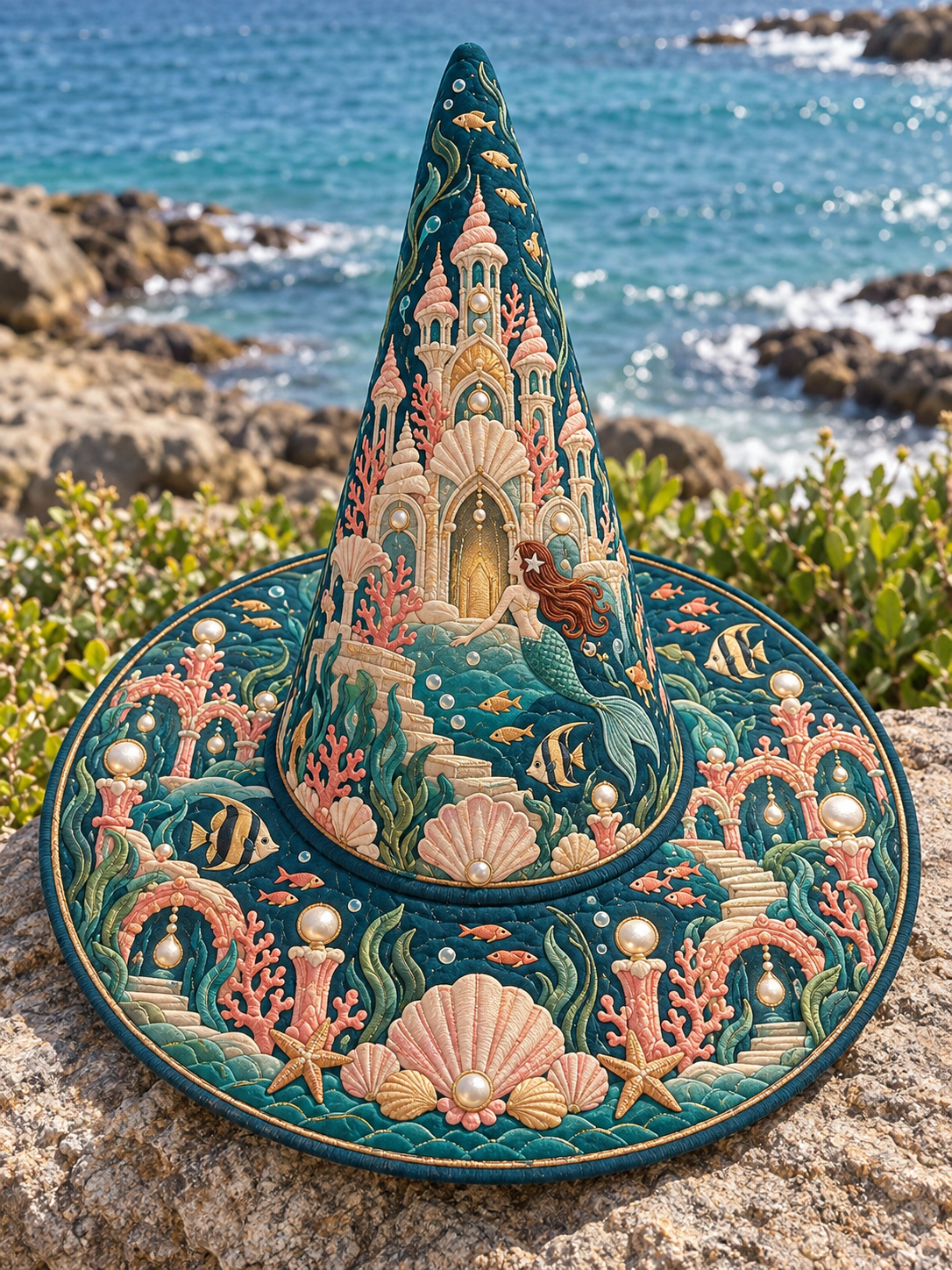 Underwater Coral Palace Quilted Witch Hat
