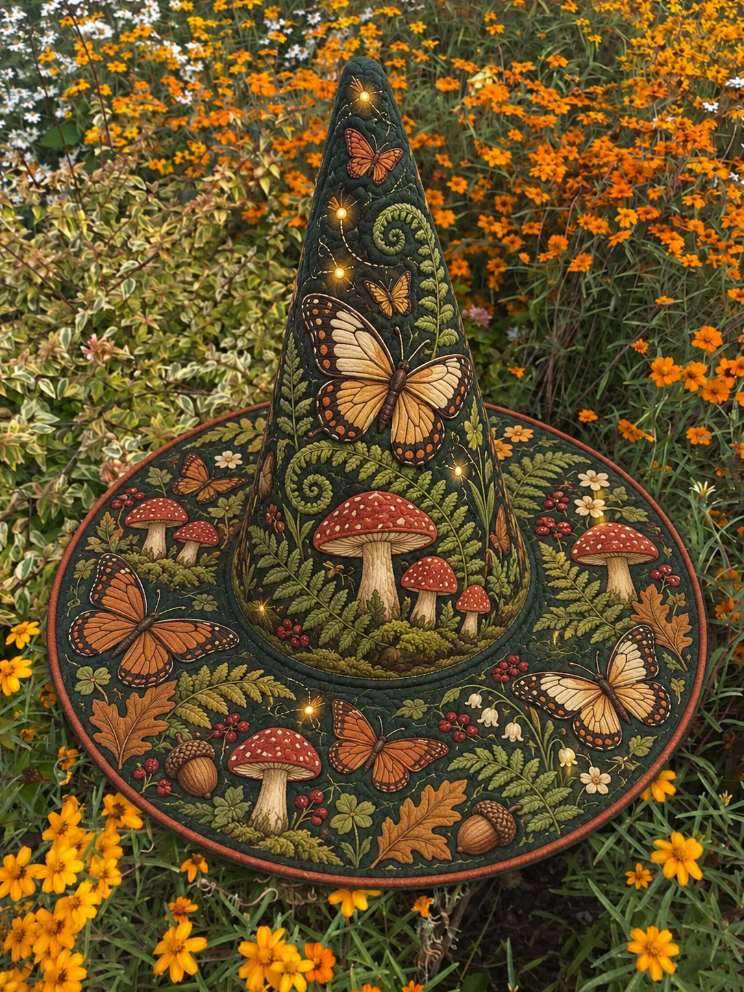 Woodland Mushroom Butterfly Quilted Witch Hat
