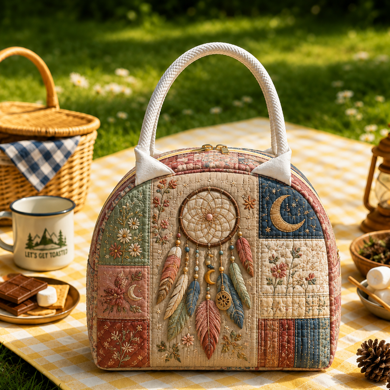 Dreamcatcher Feather Boho Quilted Lunch Bag