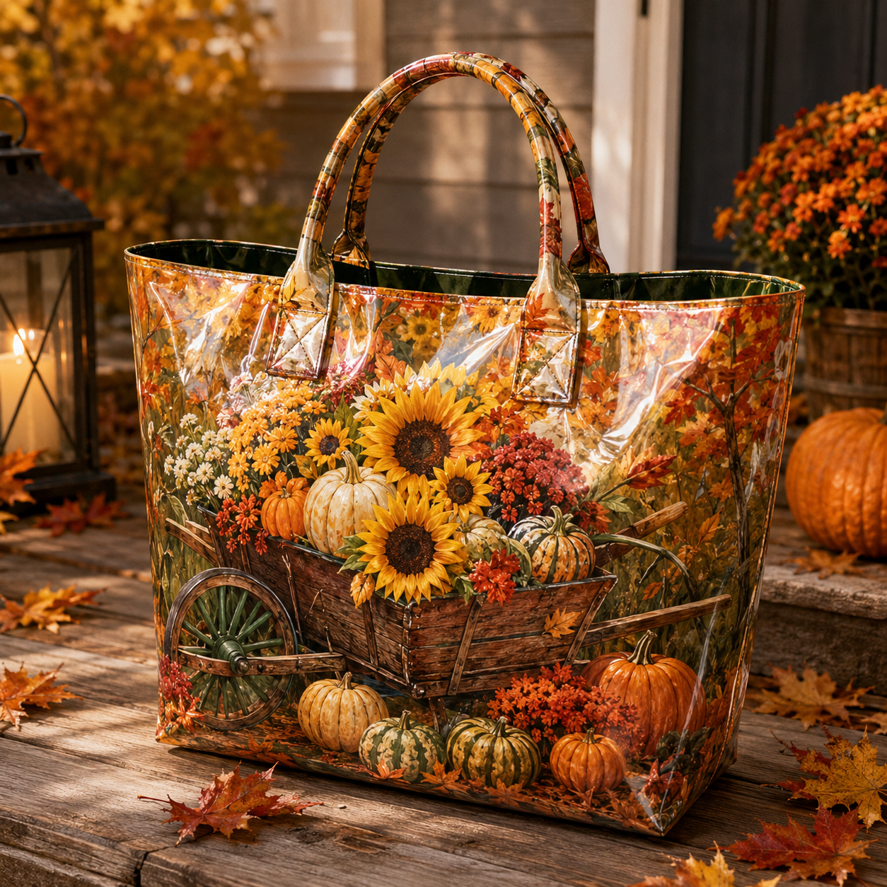 Sunflower Pumpkin Harvest Cart PVC Tote Bag