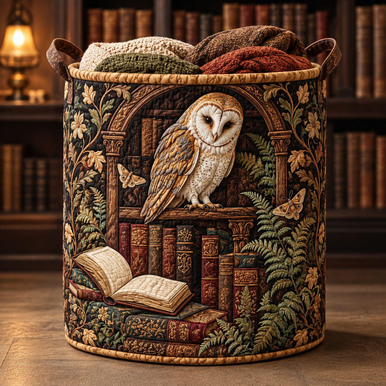 Wise Owl Vintage Library Quilted Laundry Basket