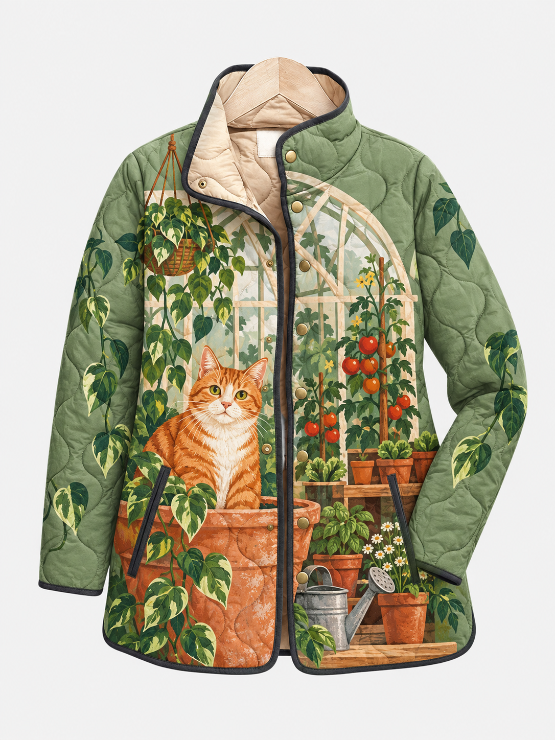 Orange Cat Greenhouse Garden Quilted Jacket