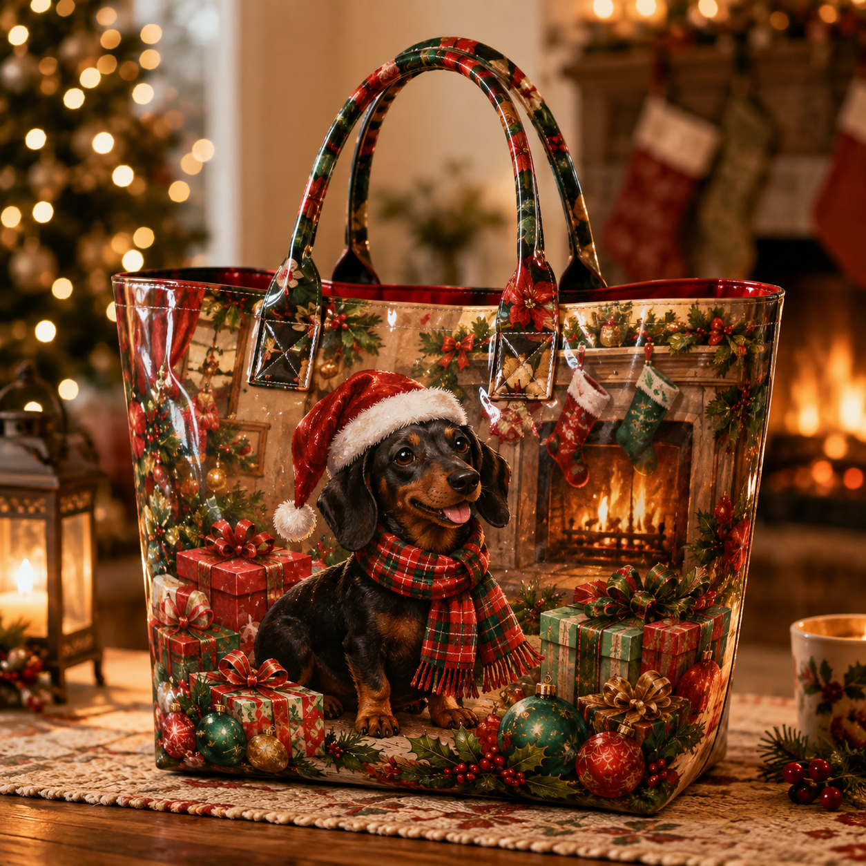 Dachshund Santa Gifts PVC Tote Bag