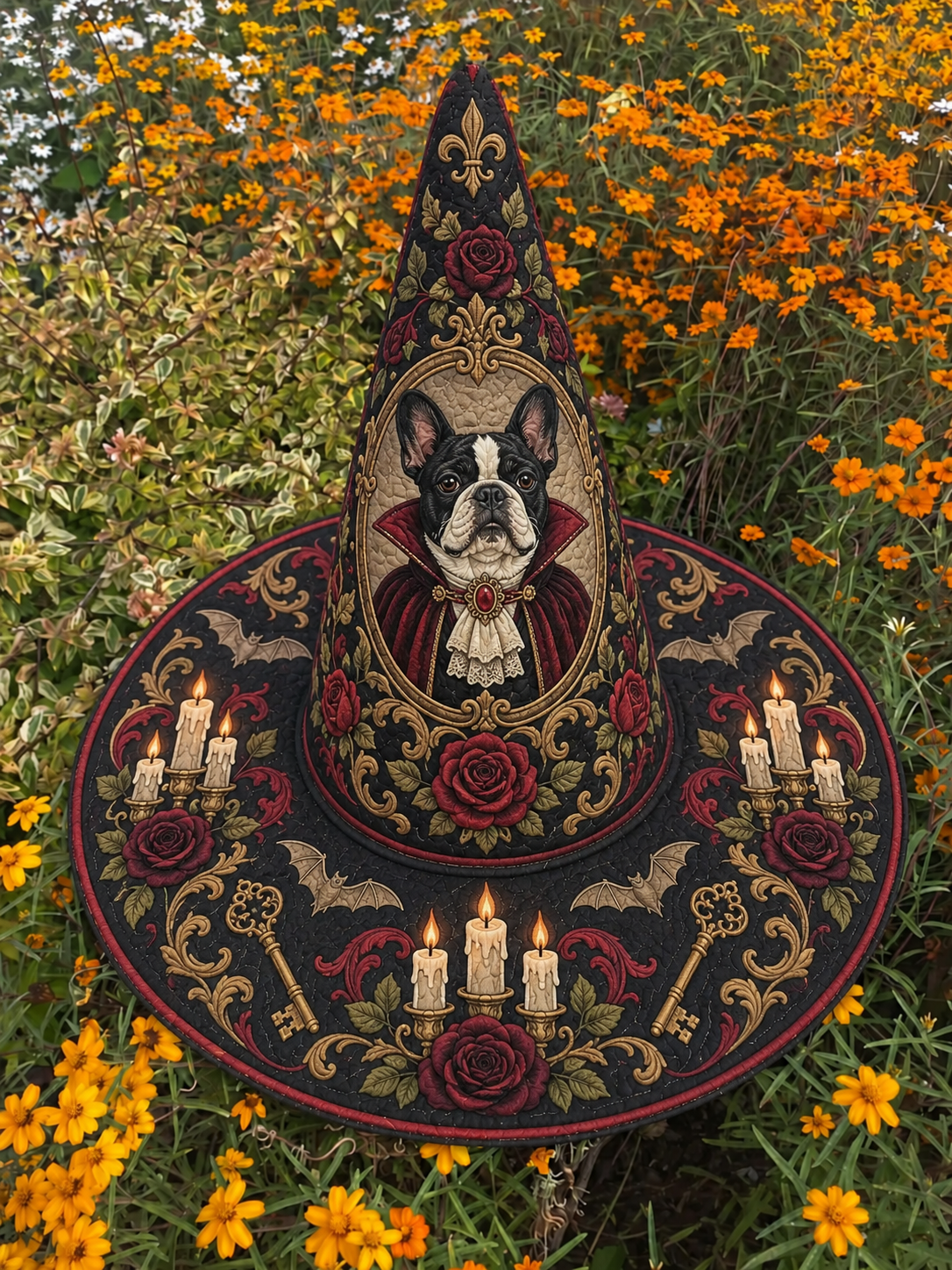 Gothic Boston Terrier Quilted Witch Hat