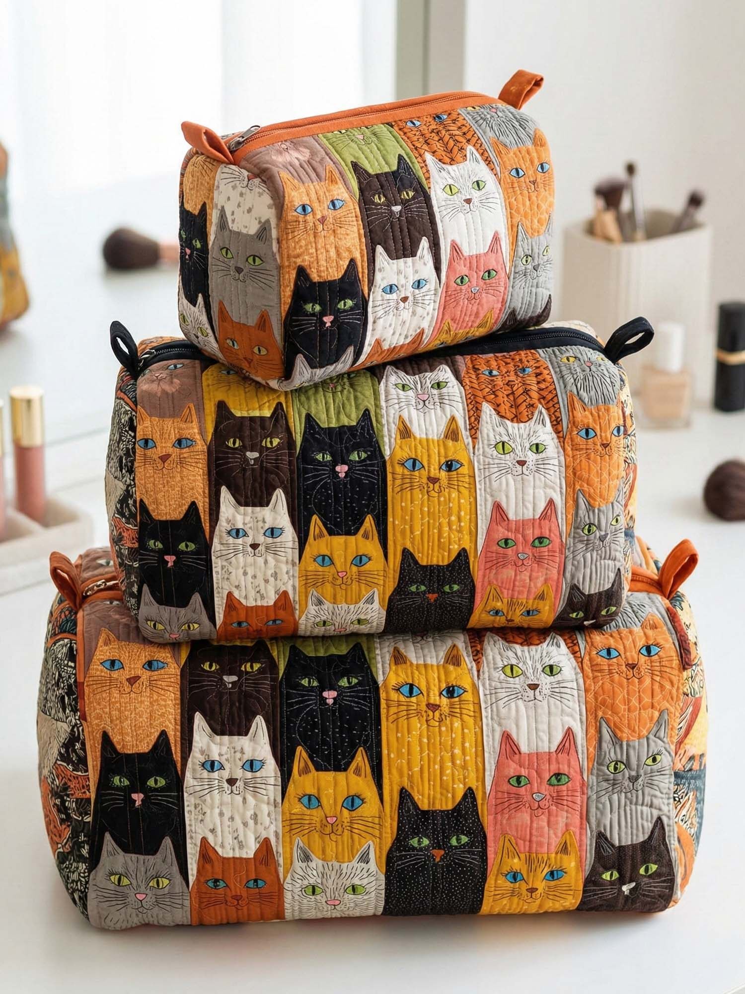Colorful Cat Quilted Cosmetic Bag