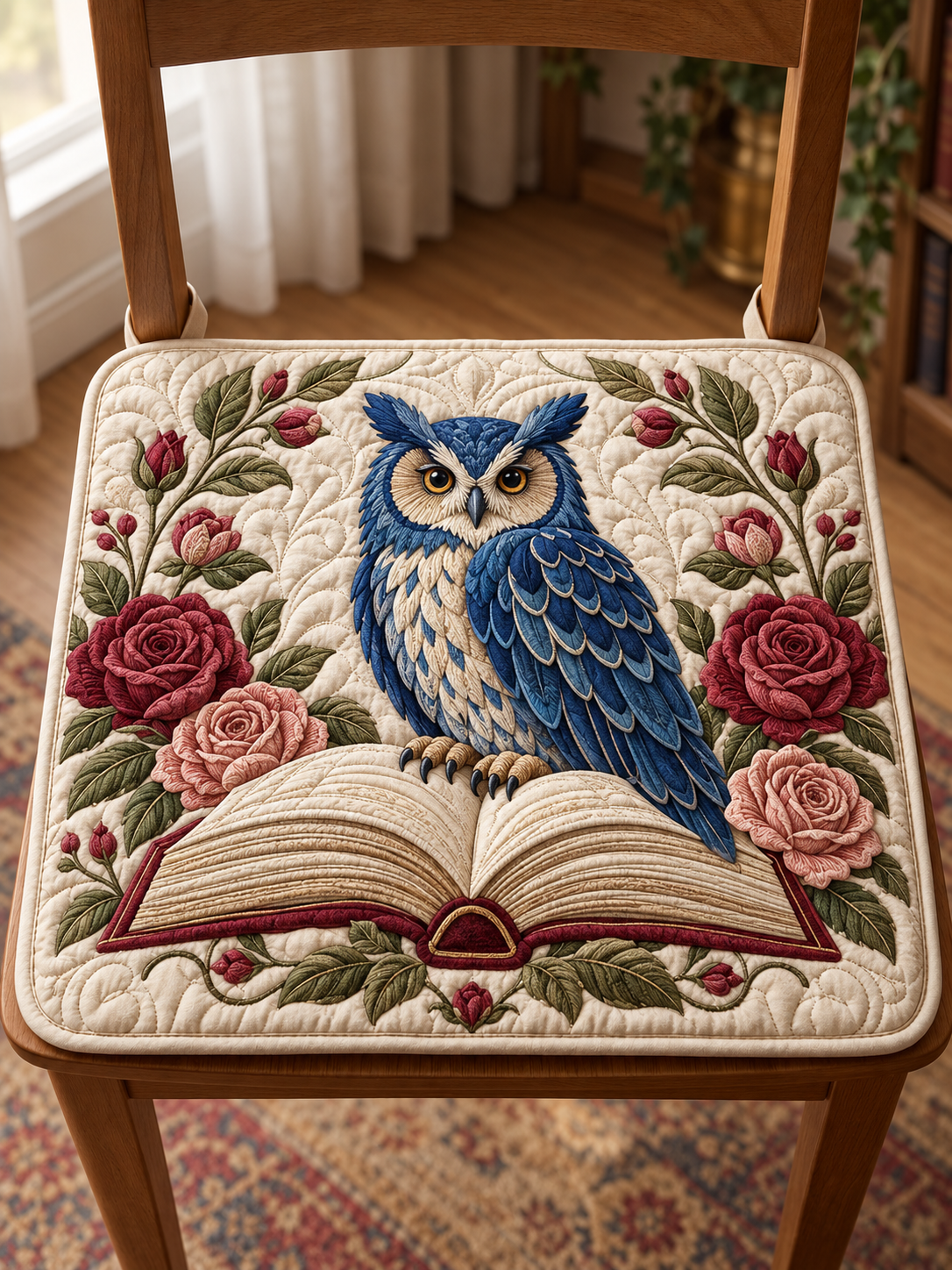 Wise Owl Storybook Quilted Chair Cushion