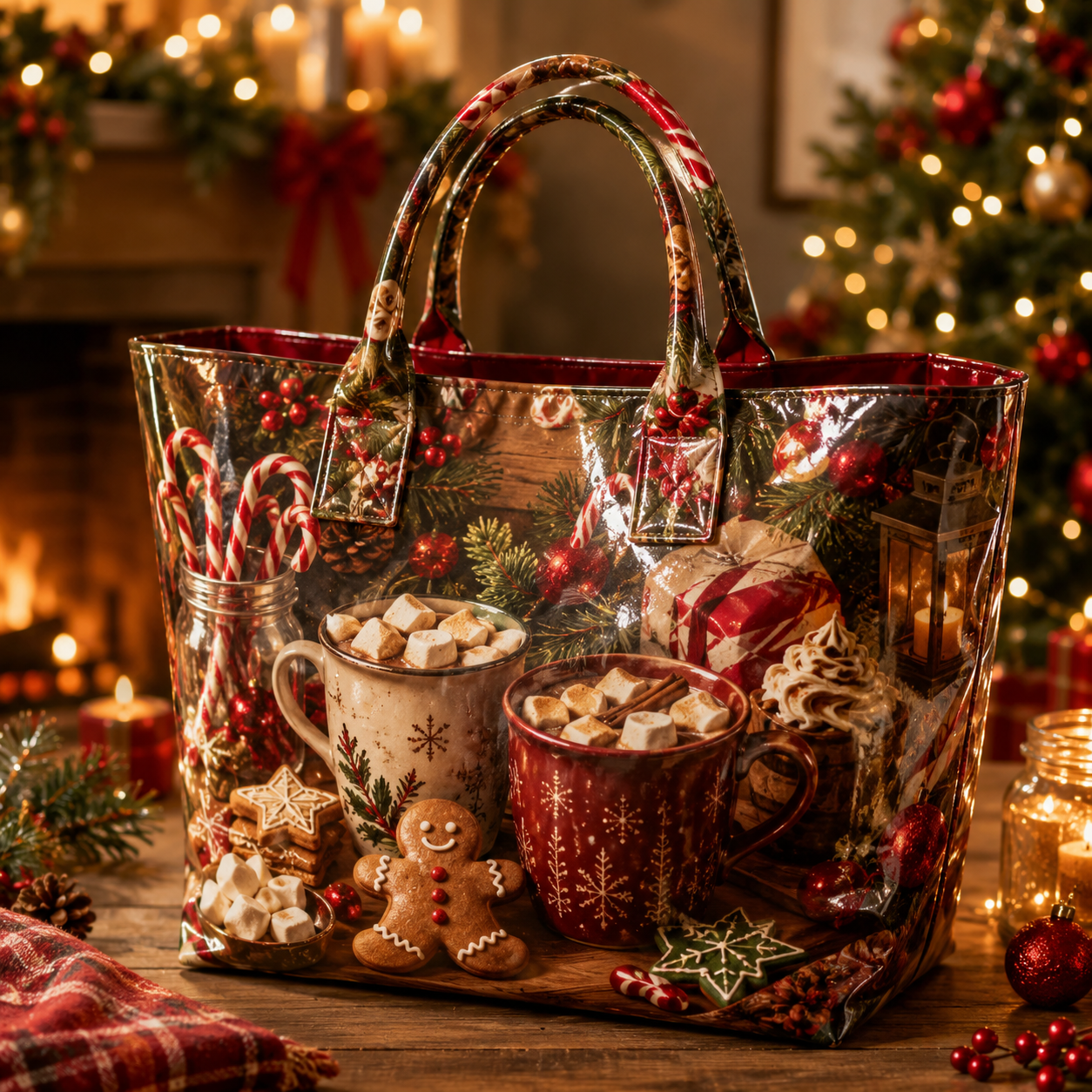 Gingerbread Hot Cocoa Christmas PVC Tote Bag