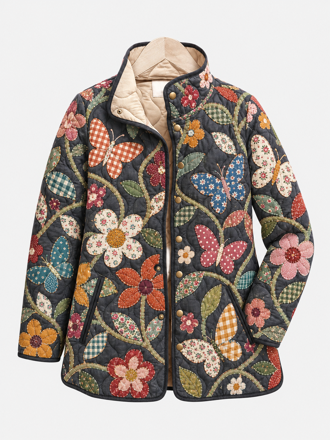 Midnight Floral Butterfly Quilted Jacket