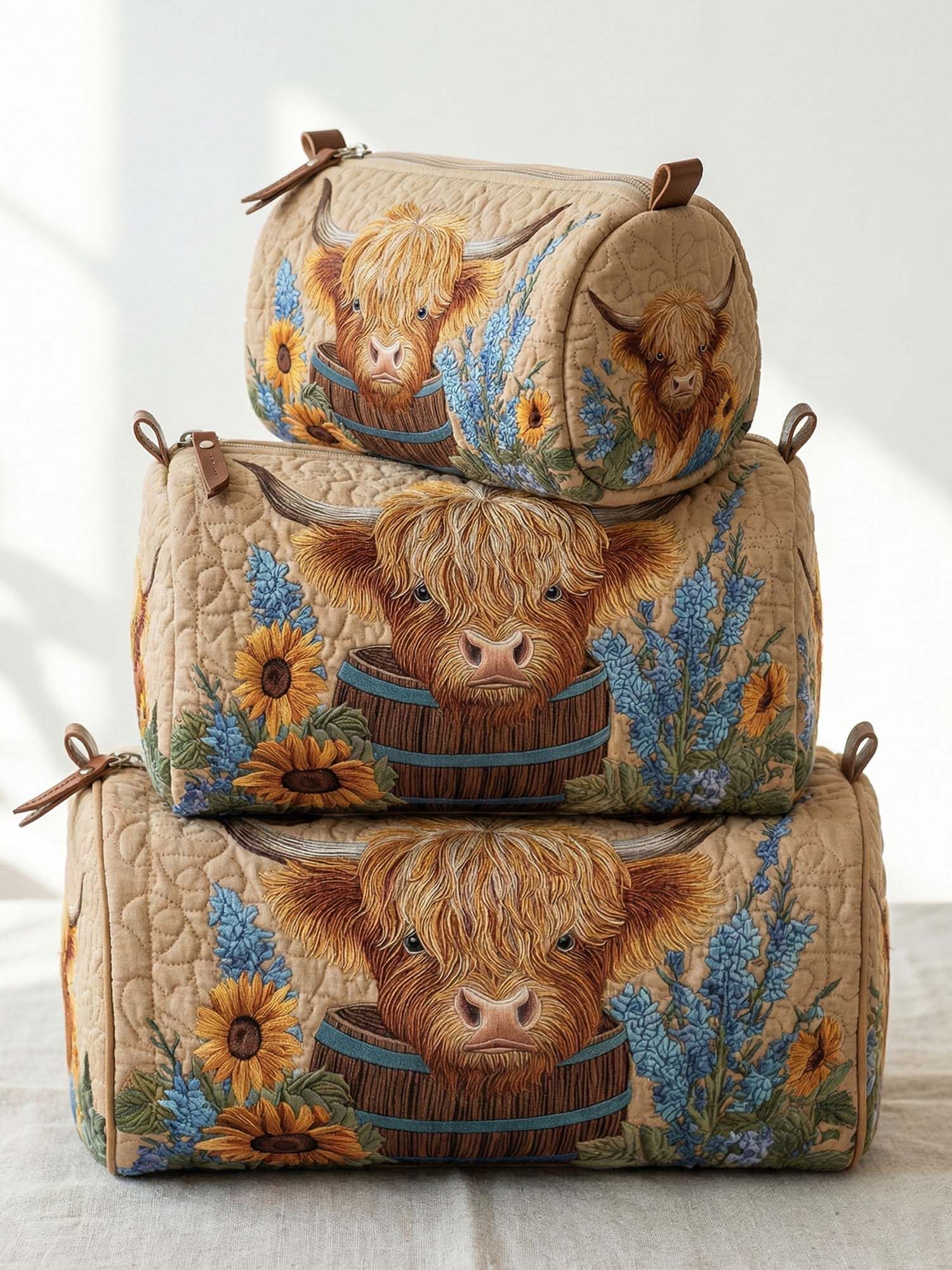 Highland Cow Quilted Cosmetic Bag