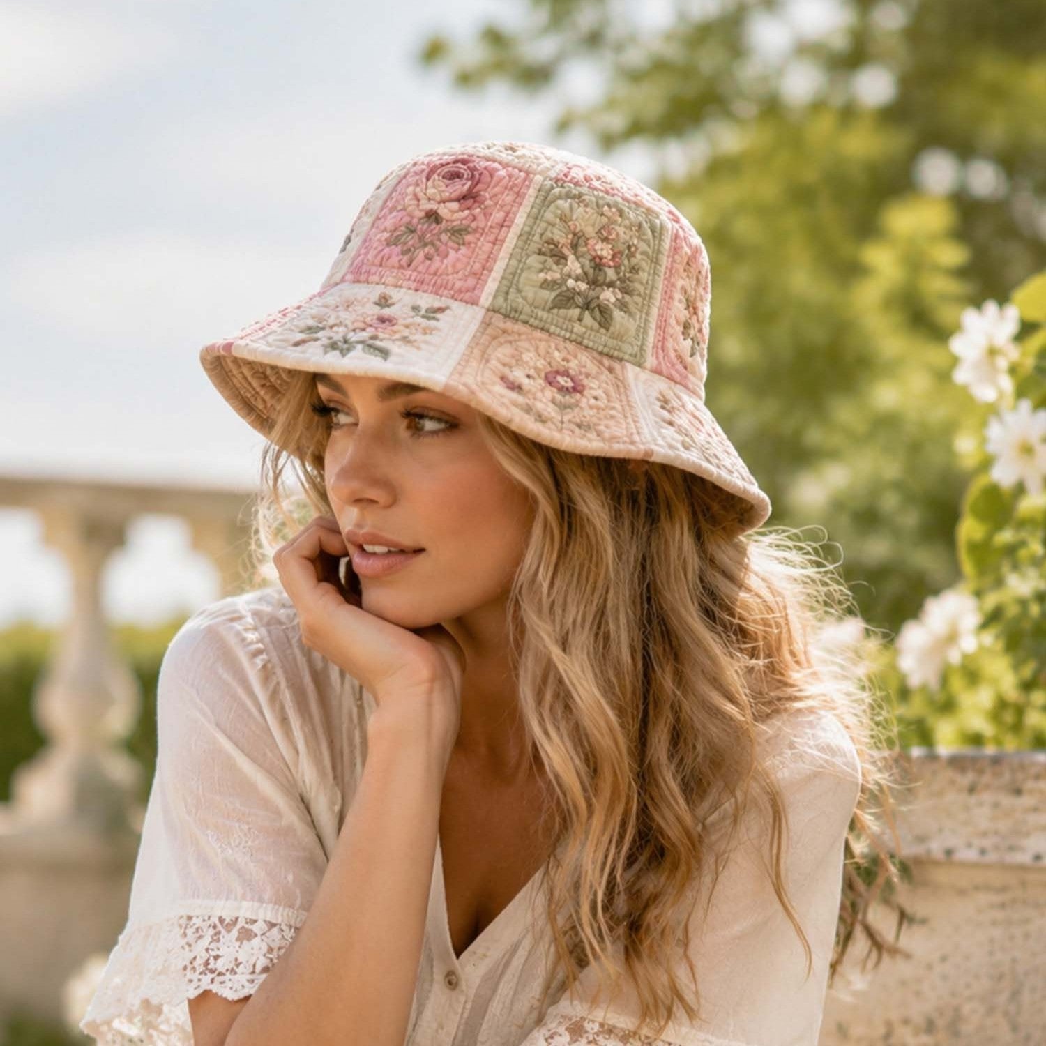 Vintage Rose Floral Quilted Fishing Hat
