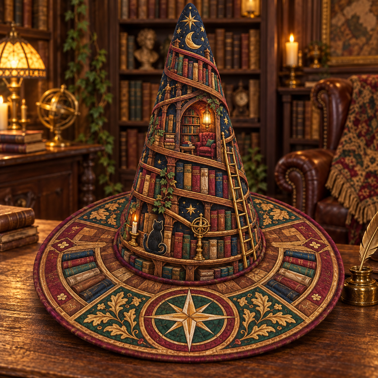 Grand Library Bookshelf Quilted Witch Hat