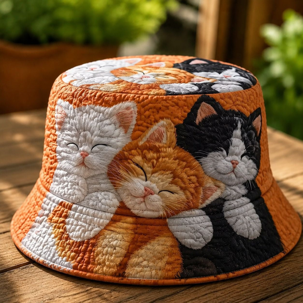 Sleepy Kitten Group Orange Quilted Fishing Hat