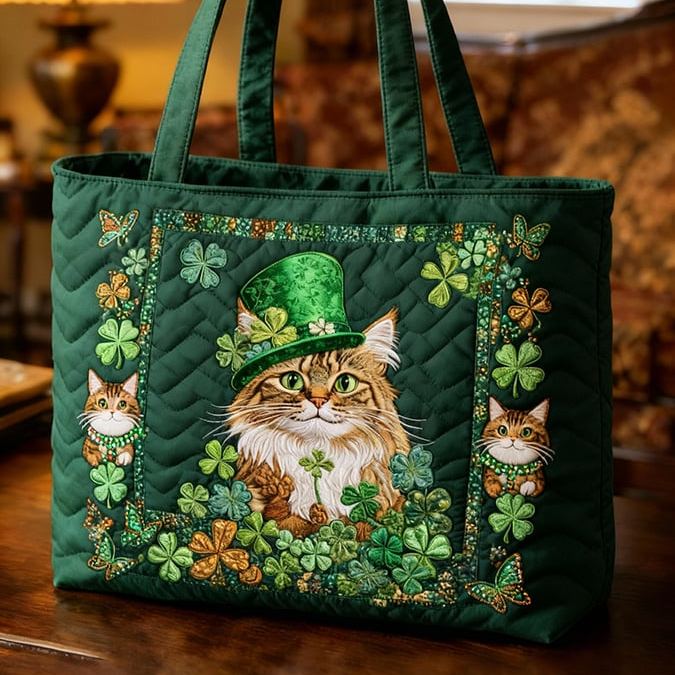 Saint Patrick's Day Cat Irish Quilted Bag