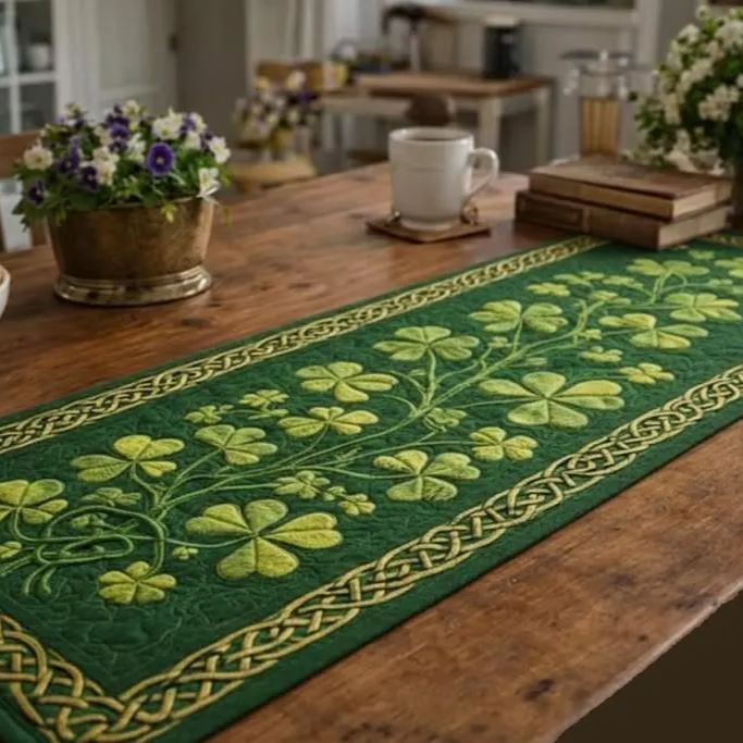 Irish Shamrock St.Patrick Day Quilted Table Runner TC1001