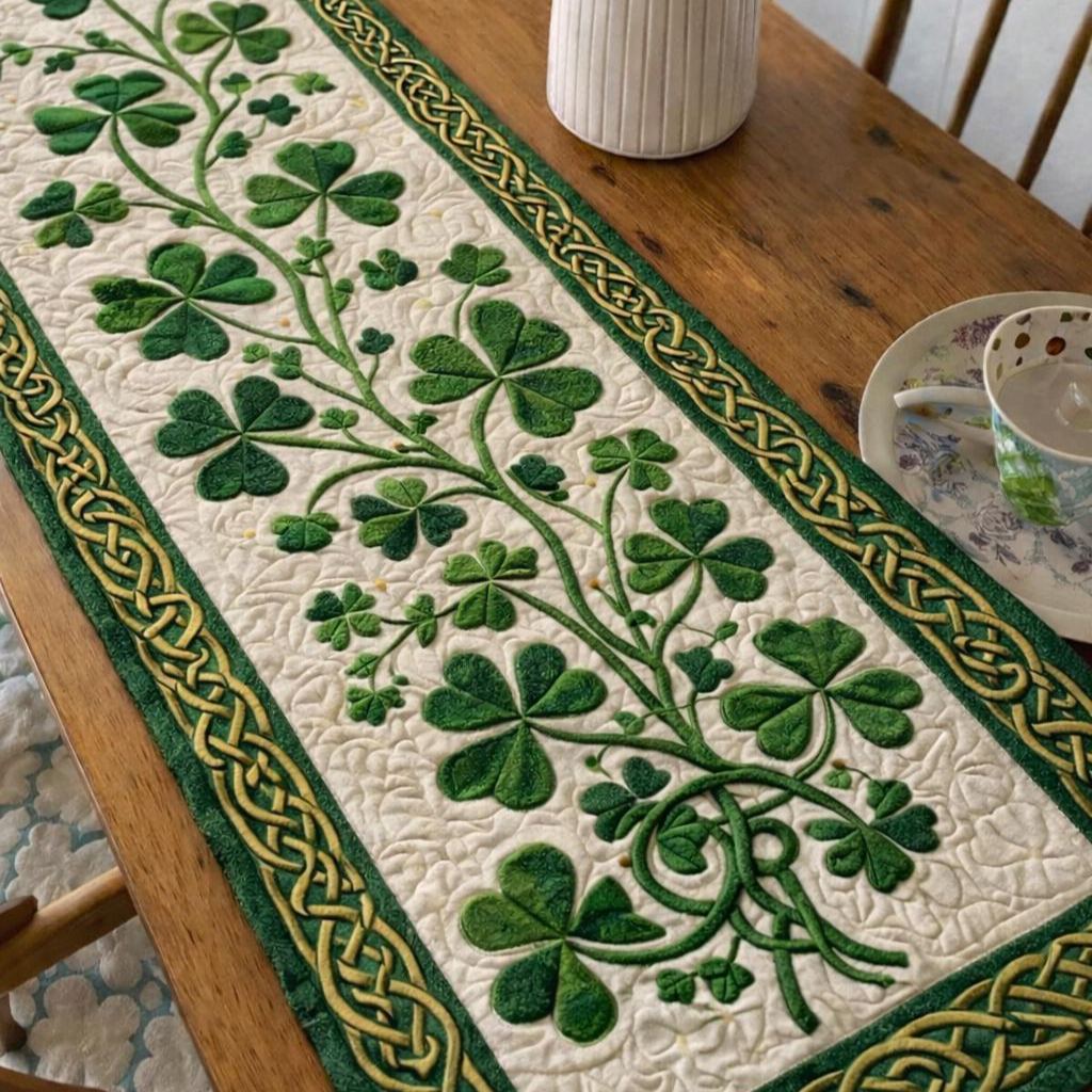 [Copy]Green Shamrock Clover St.Patrick Day Quilted Table Runner TC1003